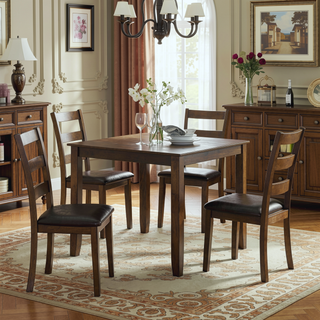 Sunvega Transitional Walnut and Dark Brown Finish 5-Piece Dining Table Set with Wooden Top