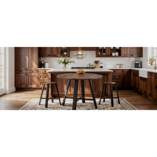 Sunvega Modern Minimalist 42 Inch Round Dining Table with Dark Wood Texture Top