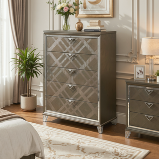 Sunvega Skylar Dark Champagne Finish Nightstand with Two Spacious Embossed Drawers