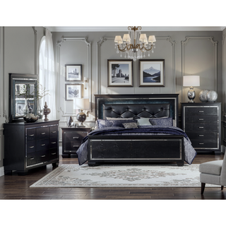 Sunvega Silver Faux Alligator Embossed Nightstand with 2 Dovetail Drawers and LED Lighting