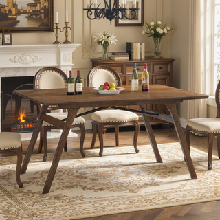 Sunvega Walnut Finish Rectangular Wooden Tabletop Casual Dining Furniture