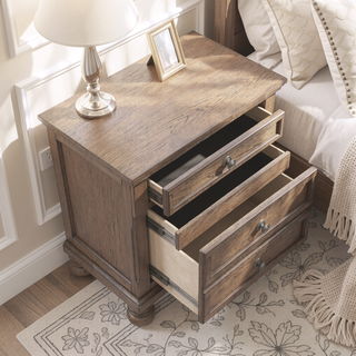 Sunvega Antique Brown Finish Nightstand with Hidden Drawer and Bun Feet