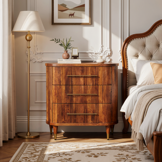 Sunvega Solid Wood Emerson Ribbed 3-Drawer Chest with Antique Brass Handles