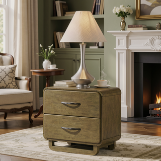 Sunvega Modern Two-Drawer Nightstand with Nutmeg Wood Finish and Cord Management