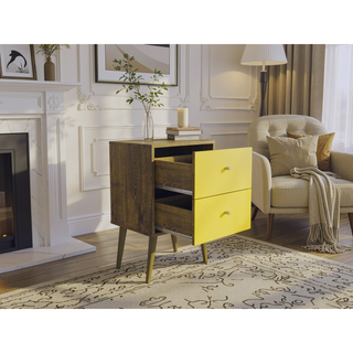 Sunvega Modern White and Brown Nightstand with 2 Drawers for Bedroom