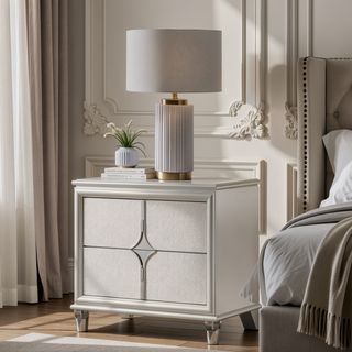 Sunvega Pearl White Contemporary 2-Drawer Nightstand with Chrome Metal Pulls
