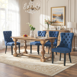 Sunvega Modern High-end Tufted Linen Upholstered Dining Chair with Wood Legs Nailhead Trim