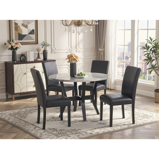 Sunvega 5-Piece Dining Set with Faux Marble Top Table and PU Upholstered Chairs