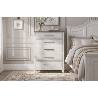 Sunvega Mindi Veneer Two-Tone Cement and Sand Finish Drawer Chest with Cedar and Felt Lining