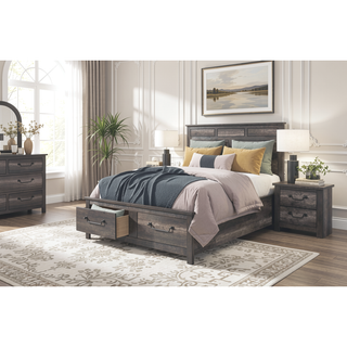 Sunvega Gray Finish 2-Drawers Storage Nightstand with Metal Glides and Drop Handles