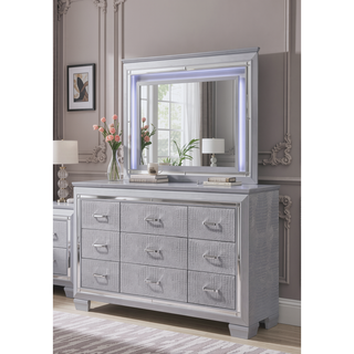 Sunvega Modern LED Nightstand with Beveled Mirror Accents and Chrome Finish Hardware