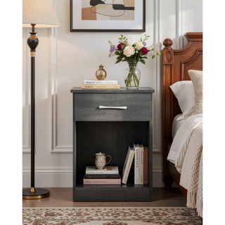 Sunvega Gray Nightstand with Brushed Finish Handle for Bedside Storage