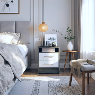 Sunvega 19.9 Inch High Nightstand with Two Drawers and Open Shelf