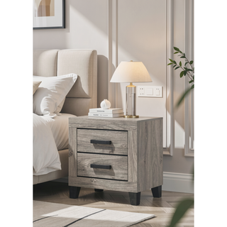 Sunvega Light Gray Finish Nightstand with Two Dovetail Drawers and Wood Construction