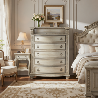 Sunvega Silver Finish European Design Nightstand with Genuine Marble Top