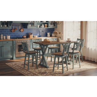 Sunvega Counter Height Casual Dining Table with X Base and Mild Live Edge