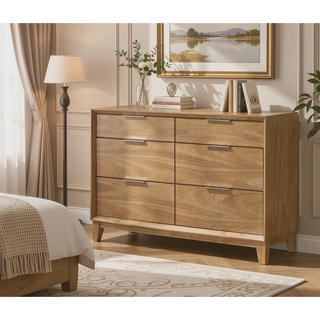 Sunvega Contemporary Nightstand with Two Drawers in Natural Wood Finish
