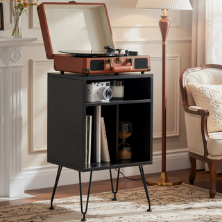 Sunvega Adjustable Metal Legs Record Player Stand with Storage Space for Living Room