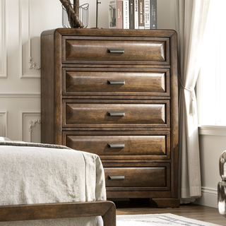 Sunvega Transitional Brown Wood Chest with English Dovetail Drawers and Bronze Cup Pulls