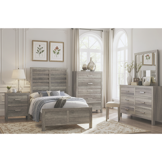 Sunvega Weathered Gray Finish 6 Drawer Dresser Faux Wood Veneer Bedroom Furniture