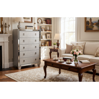 Sunvega Traditional Silver Finish Stainless Deco Panel Nightstand with Hanging Pulls