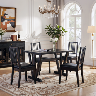 Sunvega Dark Espresso Melamine Laminate Finish Dining Table Seats Four People
