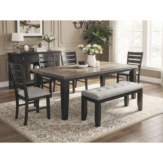 Sunvega Contemporary Two-Tone Gray Finish Solid Wood Rectangular Dining Table with 18-inch Leaf