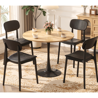 Sunvega Modern Round Dining Table with MDF Top and Sturdy Steel Base for Kitchen