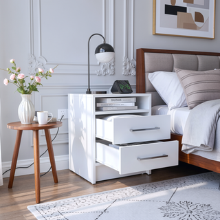 Sunvega Light Gray Nightstand with Two Spacious Drawers and Top Shelf for Bedroom