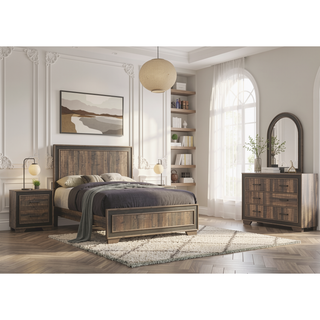 Sunvega Rustic Style Two-Tone Finish Embossed Faux-Wood Nightstand with Two Drawers