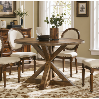 Sunvega Cross-Buck Base Cottage Oak Dining Table Made of Durable Hardwood