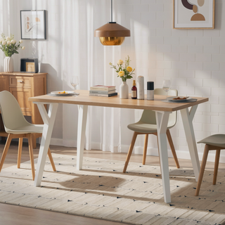 Sunvega White and Natural Wood Rectangular Dining Table with Saber Legs for 6