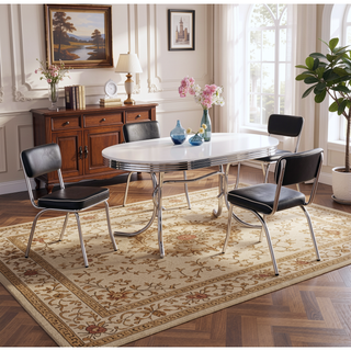 Sunvega White and Chrome Oval Dining Table with Sturdy Retro Base for Elegant Dining