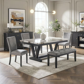 Sunvega Contemporary Fabric Upholstery Dining Bench with Block Legs