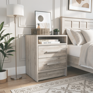 Sunvega 19.9 Inch High Nightstand with Two Drawers and Open Shelf