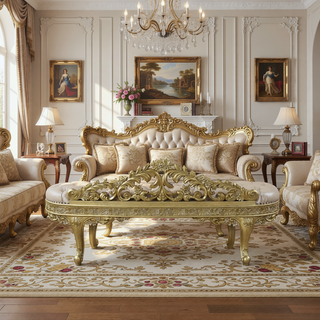 Sunvega Light Gold PU Leather Upholstered Accent Bench with Resin Details for Living Room