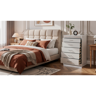 Sunvega Glam Modern Style White Wood Chest with Crystal Accents and LED Lighting