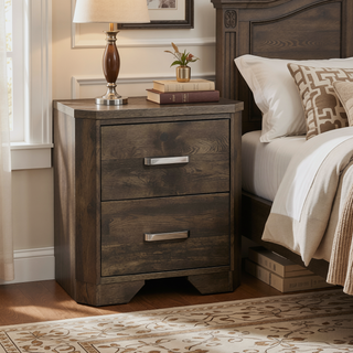 Sunvega Rustic Brown Finish Nightstand with 2 Storage Drawers and Clipped Corners