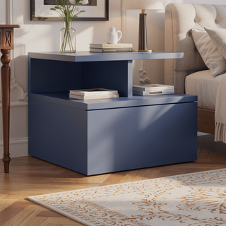 Sunvega Blue Floating Nightstand With Drawer And Shelves For Storage And Decor