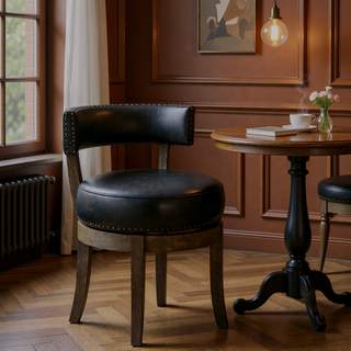 Sunvega 26 Inch Counter Height Swivel Bar Stool in Onyx Faux Leather and American Gray Wood