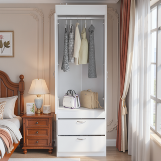 Sunvega Light Gray 2-Door Armoire with Spacious Drawers and Integrated Hanging Rod
