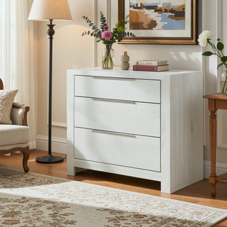 Sunvega Modern Transitional Beige Finish Nightstand with Three Wooden Drawers