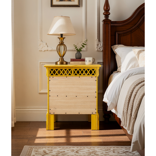 Sunvega Vibrant Yellow Traditional Nightstand with Two Drawers for Easy Storage