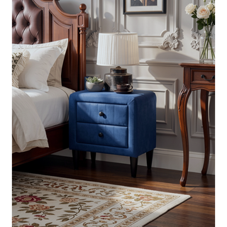 Sunvega Navy Blue Velvet Modern Nightstand with 2 Drawers for Bedroom Furniture