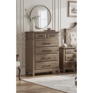 Sunvega Elm Veneer 6-Drawer Chest with Industrial Hardware in Caramel Finish