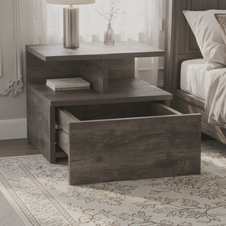 Sunvega Floating Nightstand with Drawer in Black Wengue Finish for Wall Assembly