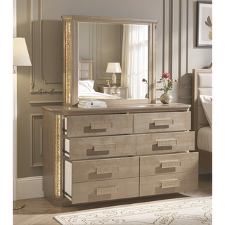Sunvega Medusa Dresser with Wood Gold Finish and Six Drawers for Bedroom