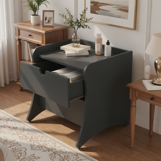 Sunvega Mid-Century Modern White Nightstand with Two Spacious Drawers