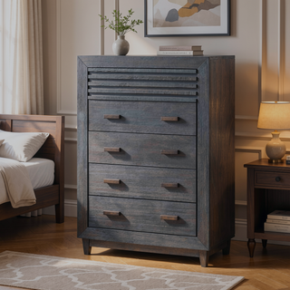 Sunvega Solid Hardwood Slat Design Chest with Mortise and Tenon Joinery in Charcoal Brown
