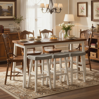Sunvega 4-Piece Counter Height Dining Set with Table and 3 Stools in White and Coffee
